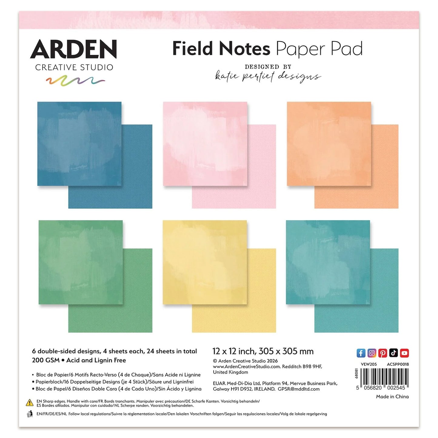 Arden Creative Studio Field Notes Solids 12in x 12in Paper Pad