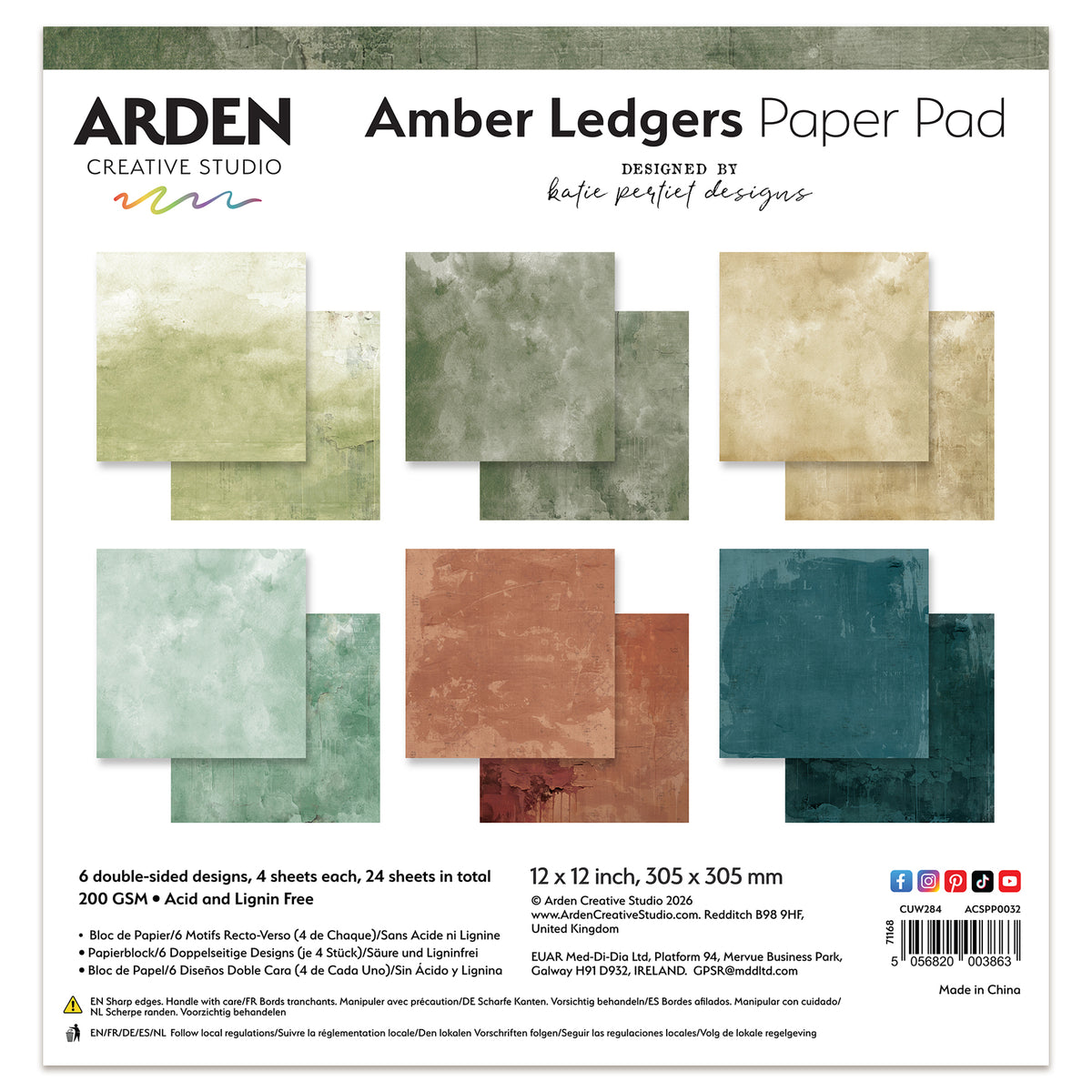 Arden Creative Studio Amber Ledgers Solids 12in x 12in Paper Pad