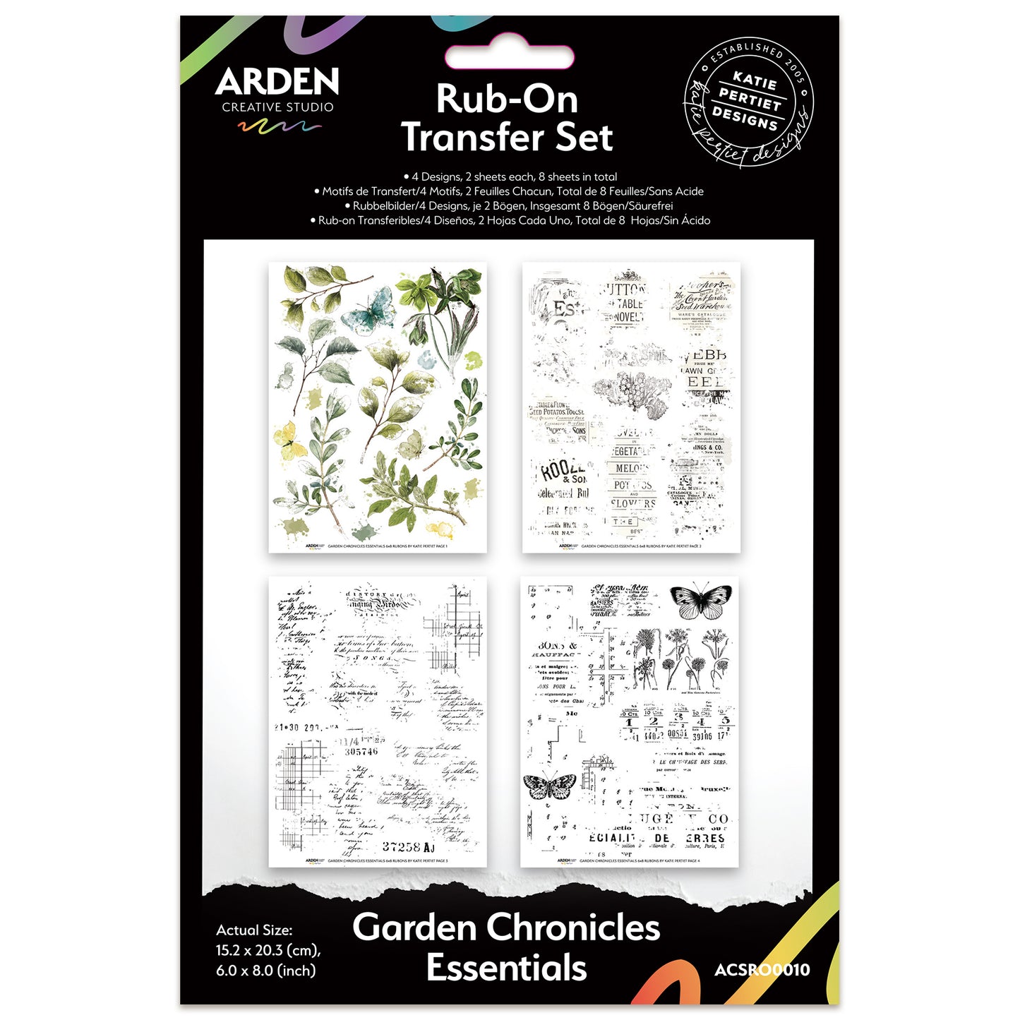 Arden Creative Studio Garden Chronicles Essentials 6in x 8in Rub-On Transfer Set