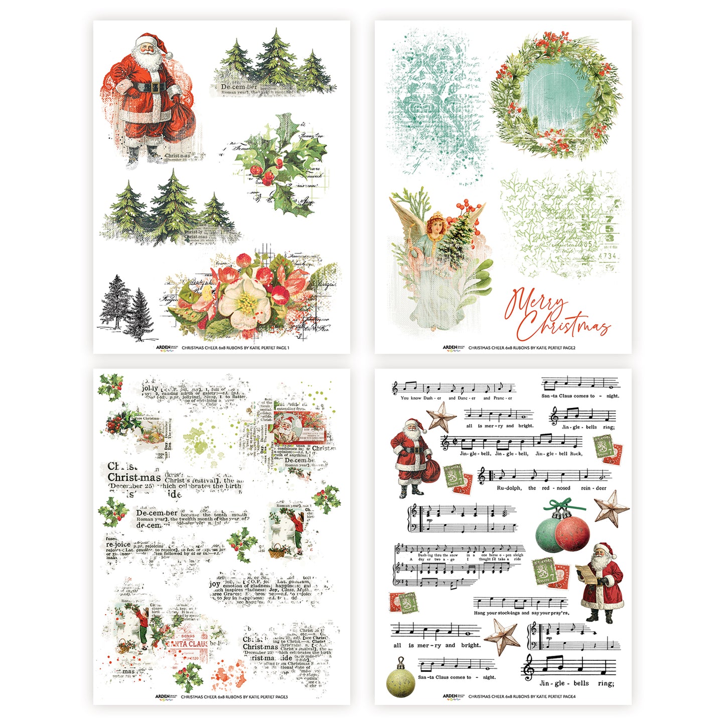 Arden Creative Studio Christmas Cheer 6in x 8in Rub-On Transfer Set