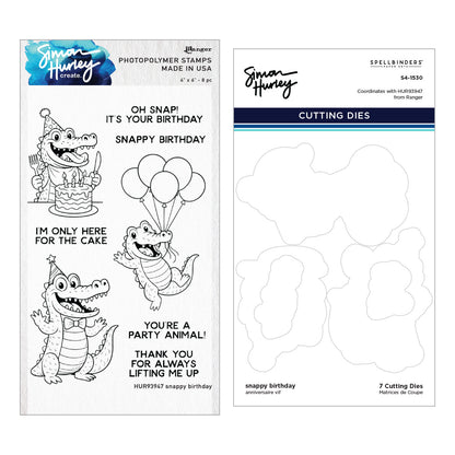 Ranger Simon Hurley Create Stamp Set + Matching Cutting-Dies - Snappy Birthday