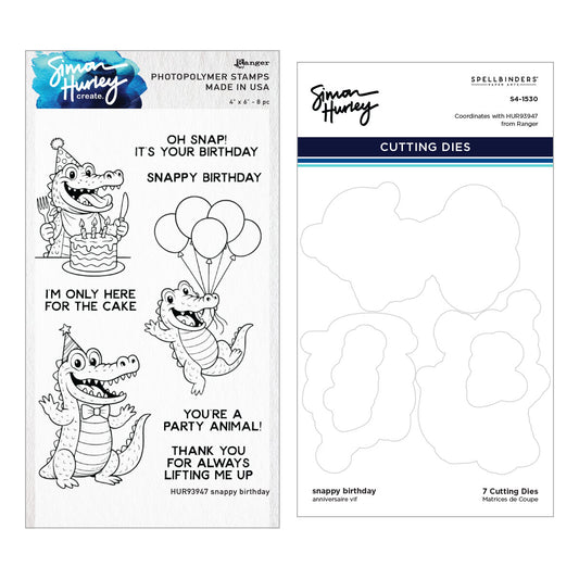 Ranger Simon Hurley Create Stamp Set + Matching Cutting-Dies - Snappy Birthday