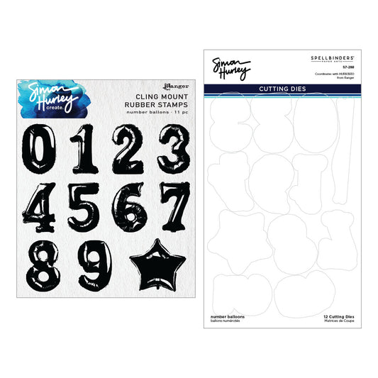 Ranger Simon Hurley Create Stamp Set + Matching Cutting-Dies - Number Balloons