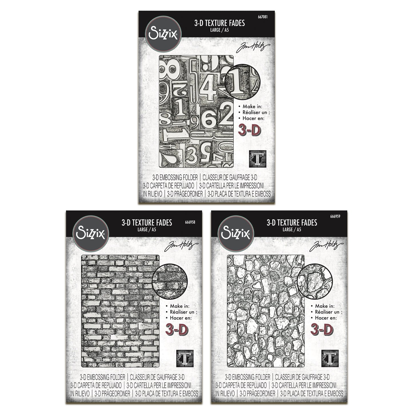 Sizzix 3-D Texture Fades Embossing Folder A5 by Tim Holtz Bundle