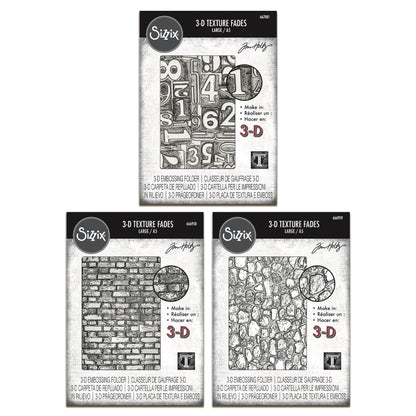 Sizzix 3-D Texture Fades Embossing Folder A5 by Tim Holtz Bundle