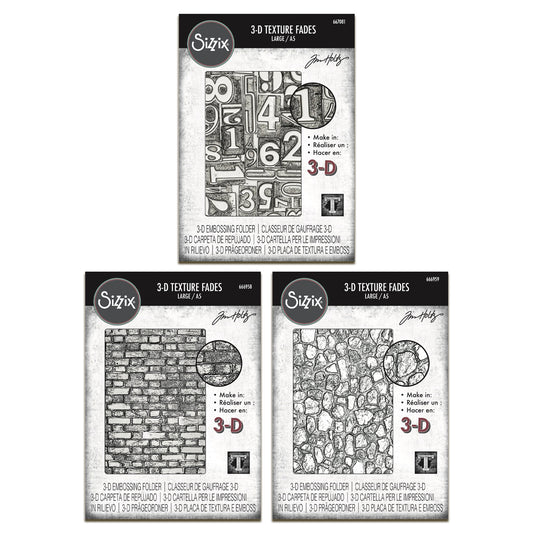 Sizzix 3-D Texture Fades Embossing Folder A5 by Tim Holtz Bundle