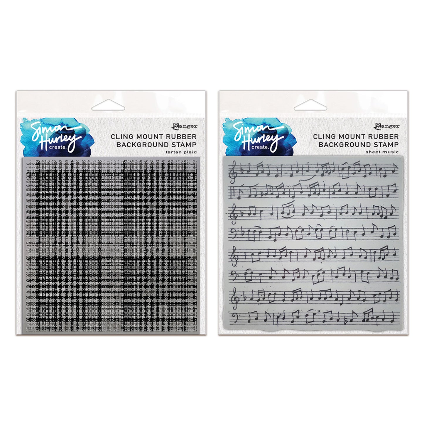 Ranger Simon Hurley create. Background Stamp 6x6" Bundle - Sheet Music & Tartan Plaid