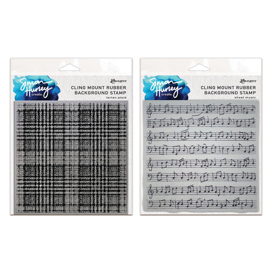 Ranger Simon Hurley create. Background Stamp 6x6" Bundle - Sheet Music & Tartan Plaid