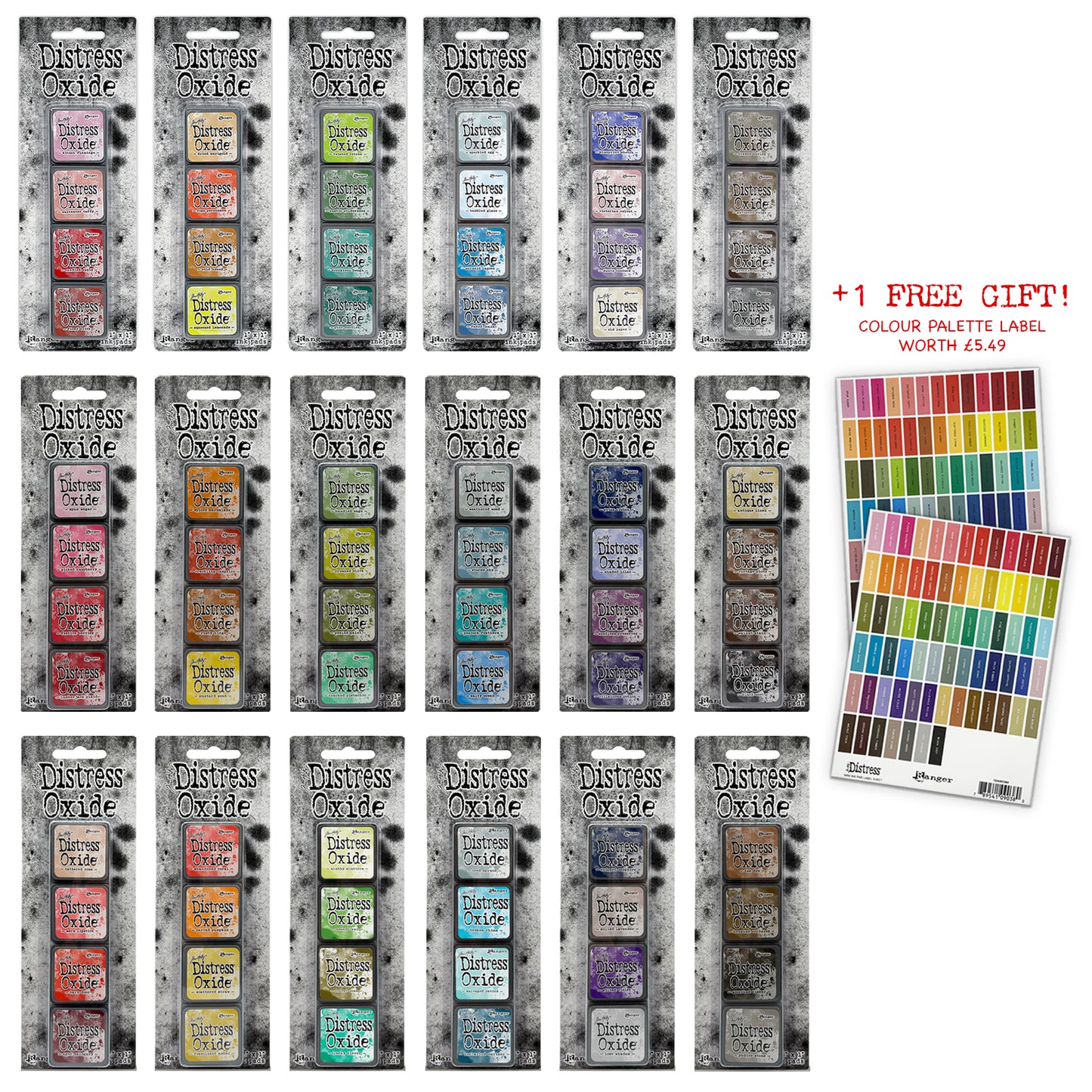 Ranger Tim Holtz Distress® Mini Oxide Ink Pads Kits 1-18 + Free Mini Ink Pad Labels