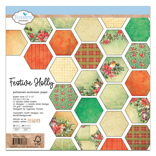 Elizabeth Craft Designs Festive Holly - 12x12 Inch Patterned Cardstock Paper