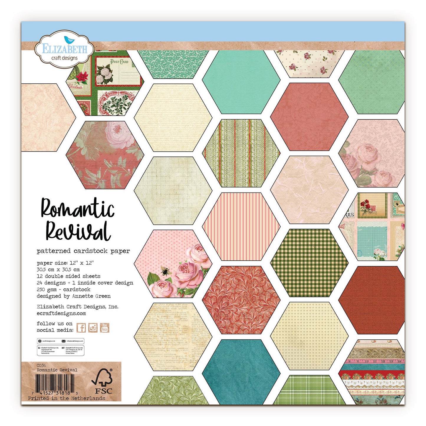 Elizabeth Craft Designs Romantic Revival - 12x12 Inch Patterned Cardstock Paper