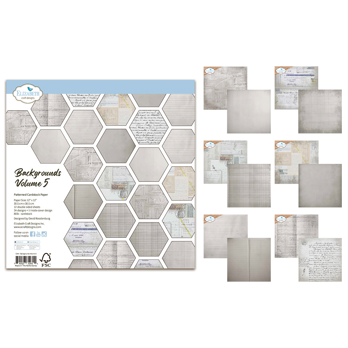 Elizabeth Craft Designs Beautifully Worn 12x12 Inch Patterned Cardstock Backgrounds Volume 5 by Devid Roodenburg