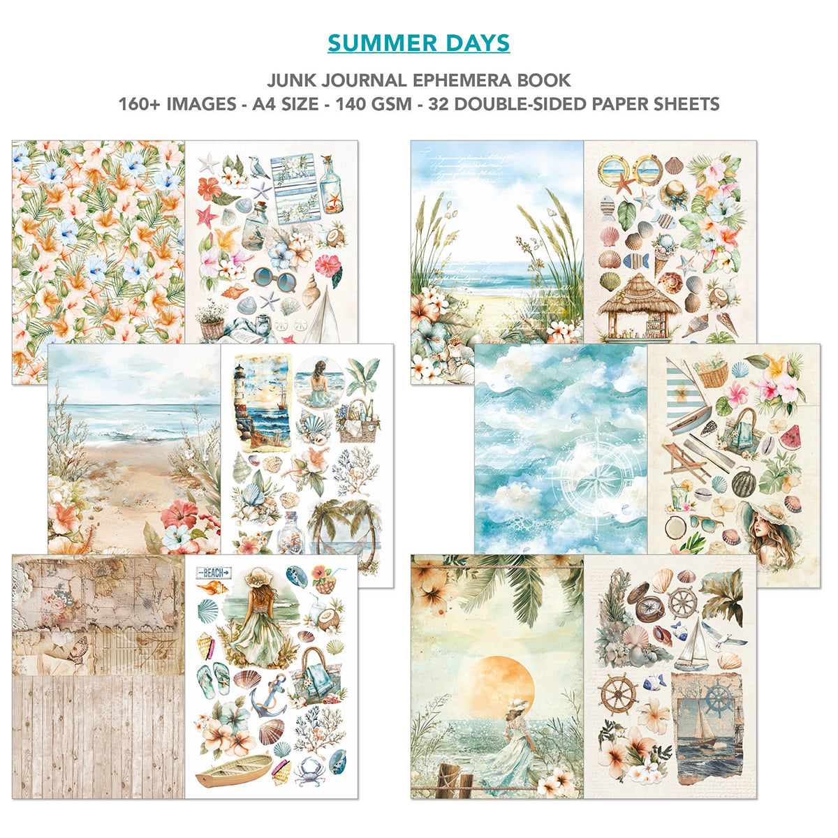 Ciao Bella Summer Days A4 Junk Journal Ephemera Book (32pcs)