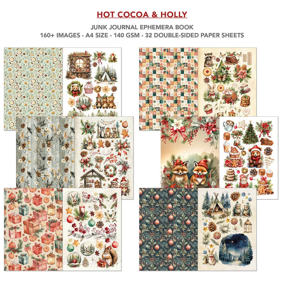 Ciao Bella Hot Cocoa & Holly A4 Junk Journal Ephemera Book (32pcs)