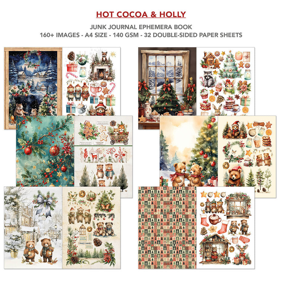 Ciao Bella Hot Cocoa & Holly A4 Junk Journal Ephemera Book (32pcs)
