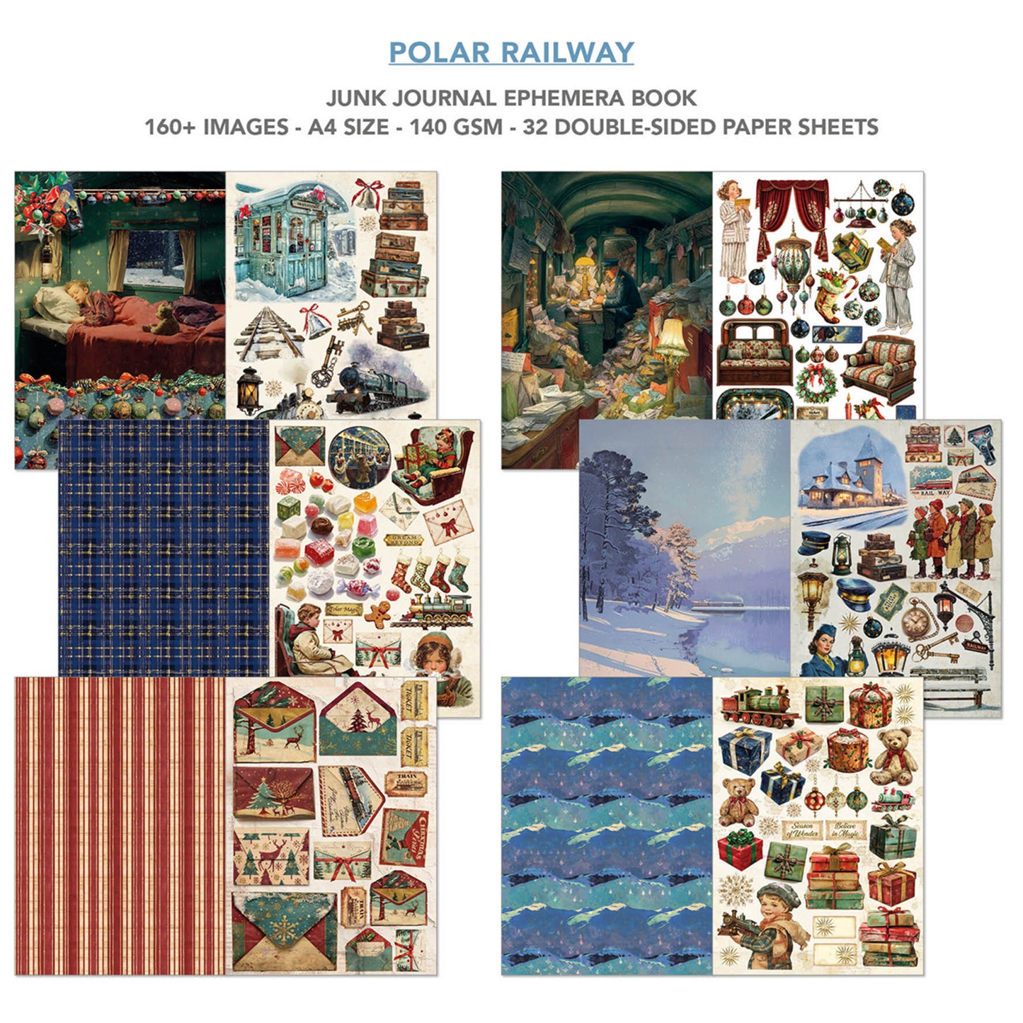 Ciao Bella Polar Railway A4 Junk Journal Ephemera Book (32pcs)