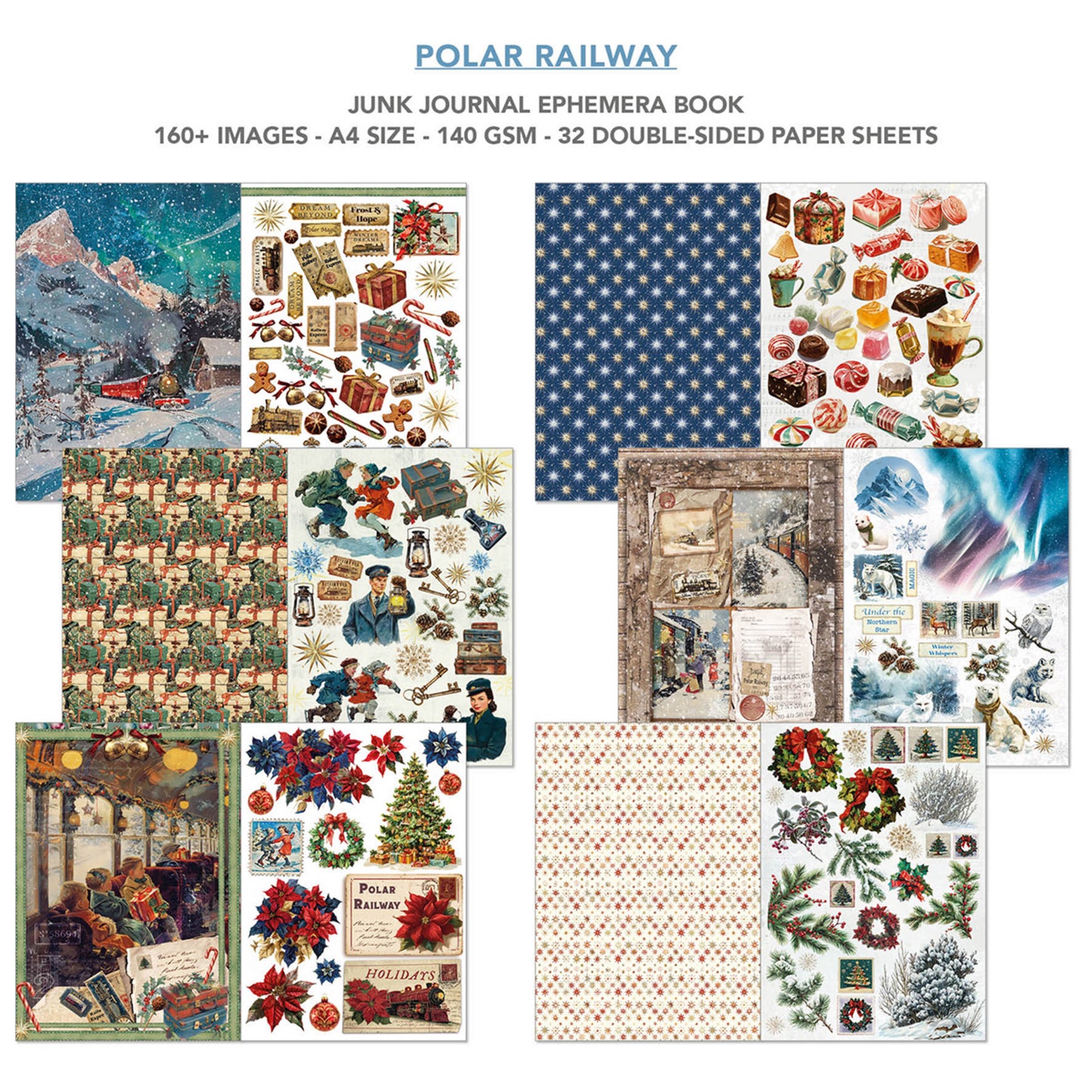 Ciao Bella Polar Railway A4 Junk Journal Ephemera Book (32pcs)