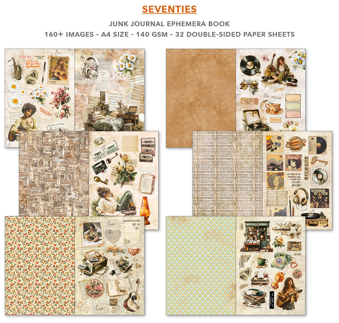 Ciao Bella Seventies A4 Junk Journal Ephemera Book (32pcs)
