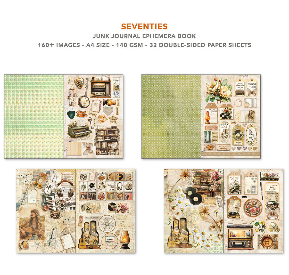 Ciao Bella Seventies A4 Junk Journal Ephemera Book (32pcs)