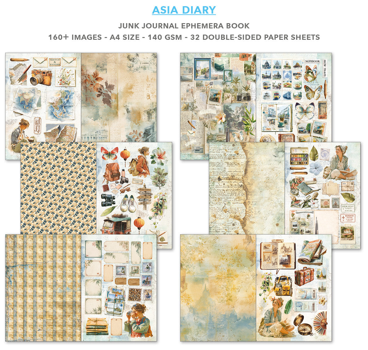 Ciao Bella Asia Diary A4 Junk Journal Ephemera Book (32pcs)