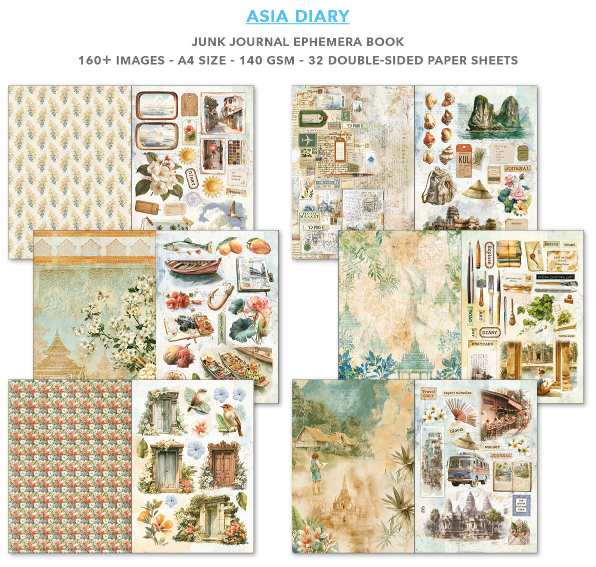 Ciao Bella Asia Diary A4 Junk Journal Ephemera Book (32pcs)
