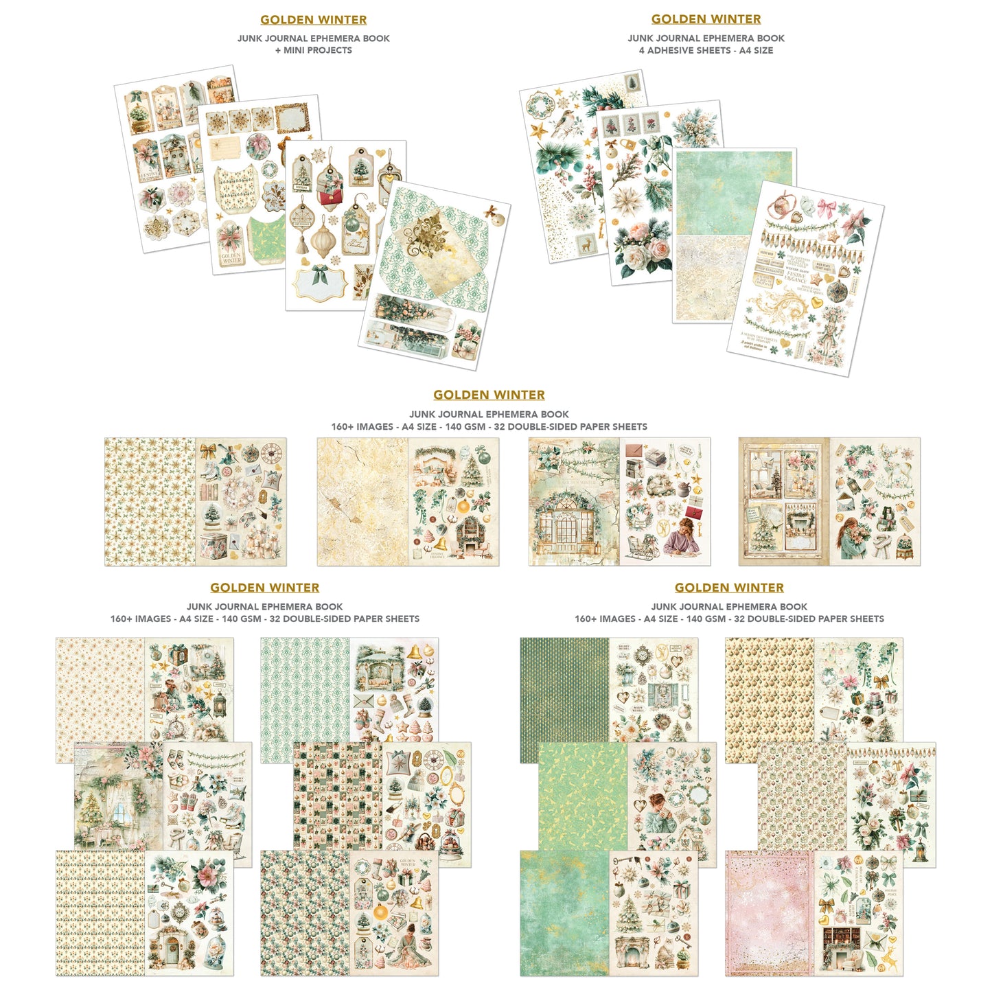 Ciao Bella Golden Winter A4 Junk Journal Ephemera Book (32pcs)