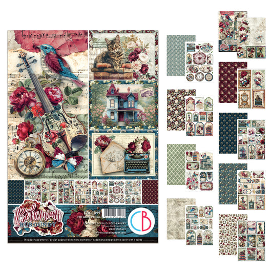 Ciao Bella Bohemian Burgundy A4 Creative Pad (9pcs)