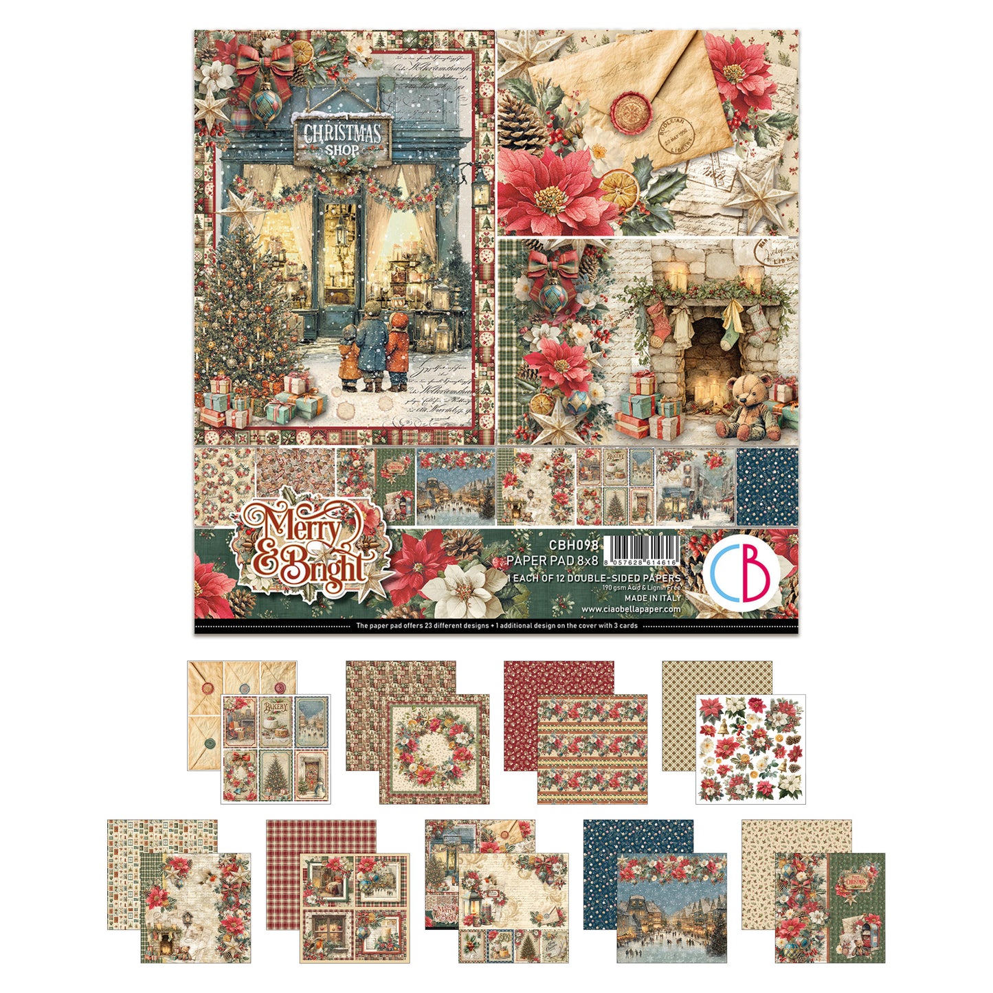 Ciao Bell Merry & Bright 8x8 Inch Paper Pad (12pcs)
