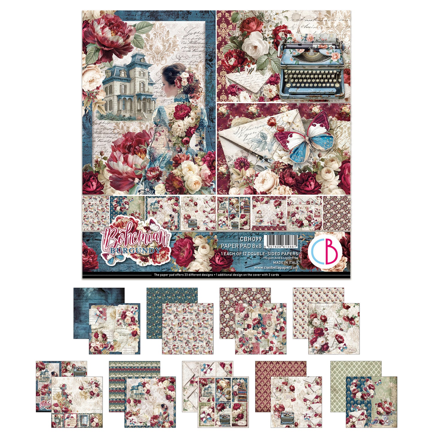 Ciao Bell Bohemian Burgundy 8x8 Inch Paper Pad (12pcs)