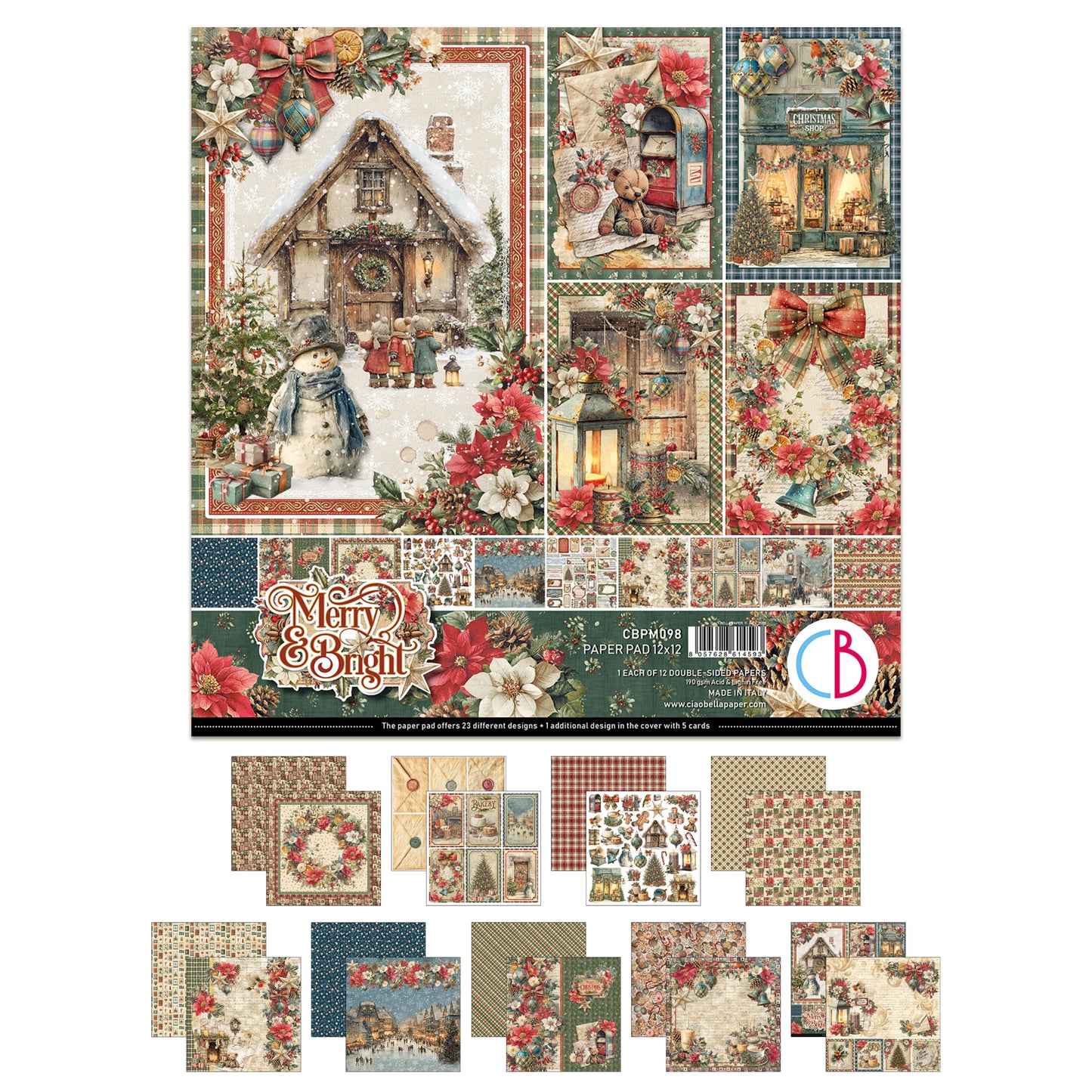 Ciao Bell Merry & Bright 12x12 Inch Paper Pad (12pcs)