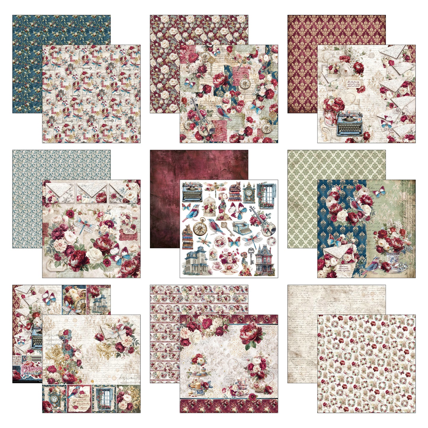 Ciao Bell Bohemian Burgundy 12x12 Inch Paper Pad (12pcs)
