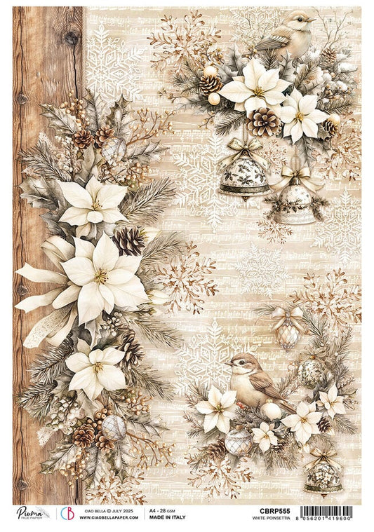 Ciao Bella Winter Season A4 Rice Paper A4 White Poinsettia (1pc)
