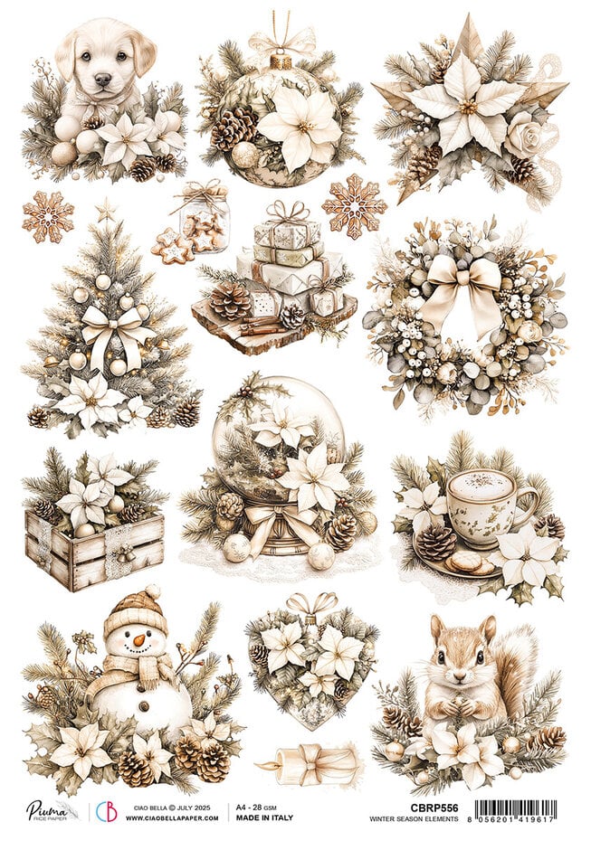 Ciao Bella Winter Season A4 Rice Paper Winter Season Elements (1pc)