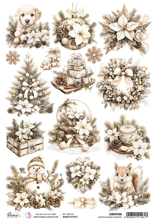 Ciao Bella Winter Season A4 Rice Paper Winter Season Elements (1pc)