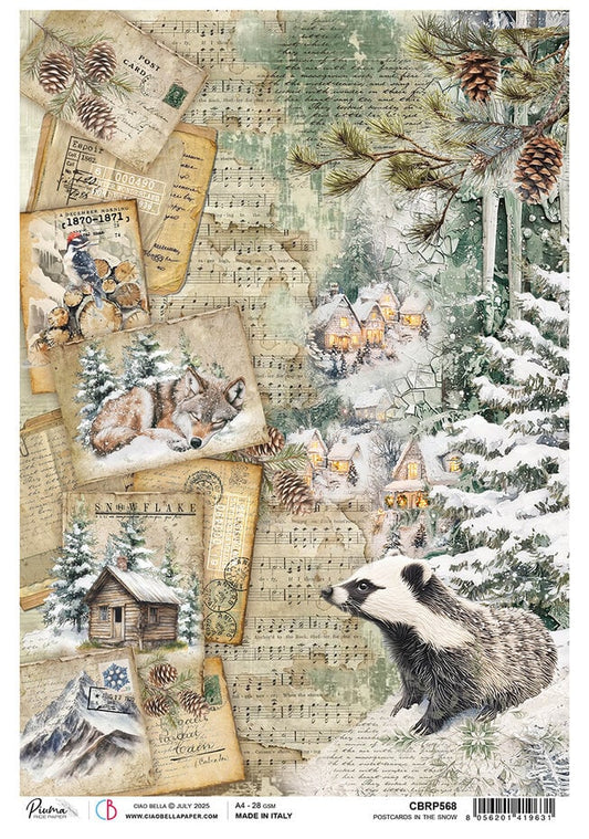 Ciao Bella Forest Tales A4 Rice Paper Postcard in the Snow (1pc)