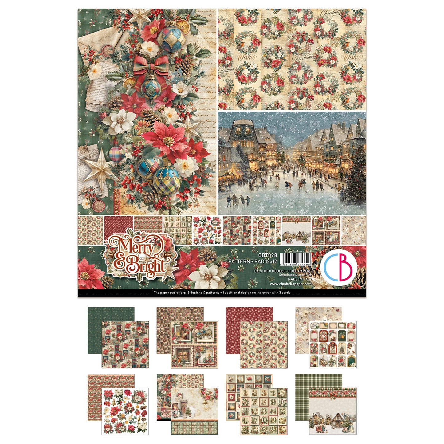Ciao Bell Merry & Bright 12x12 Inch Patterns Pad (8pcs)