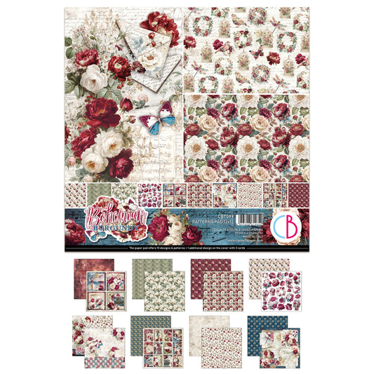 Ciao Bell Bohemian Burgundy 12x12 Inch Patterns Pad (8pcs)