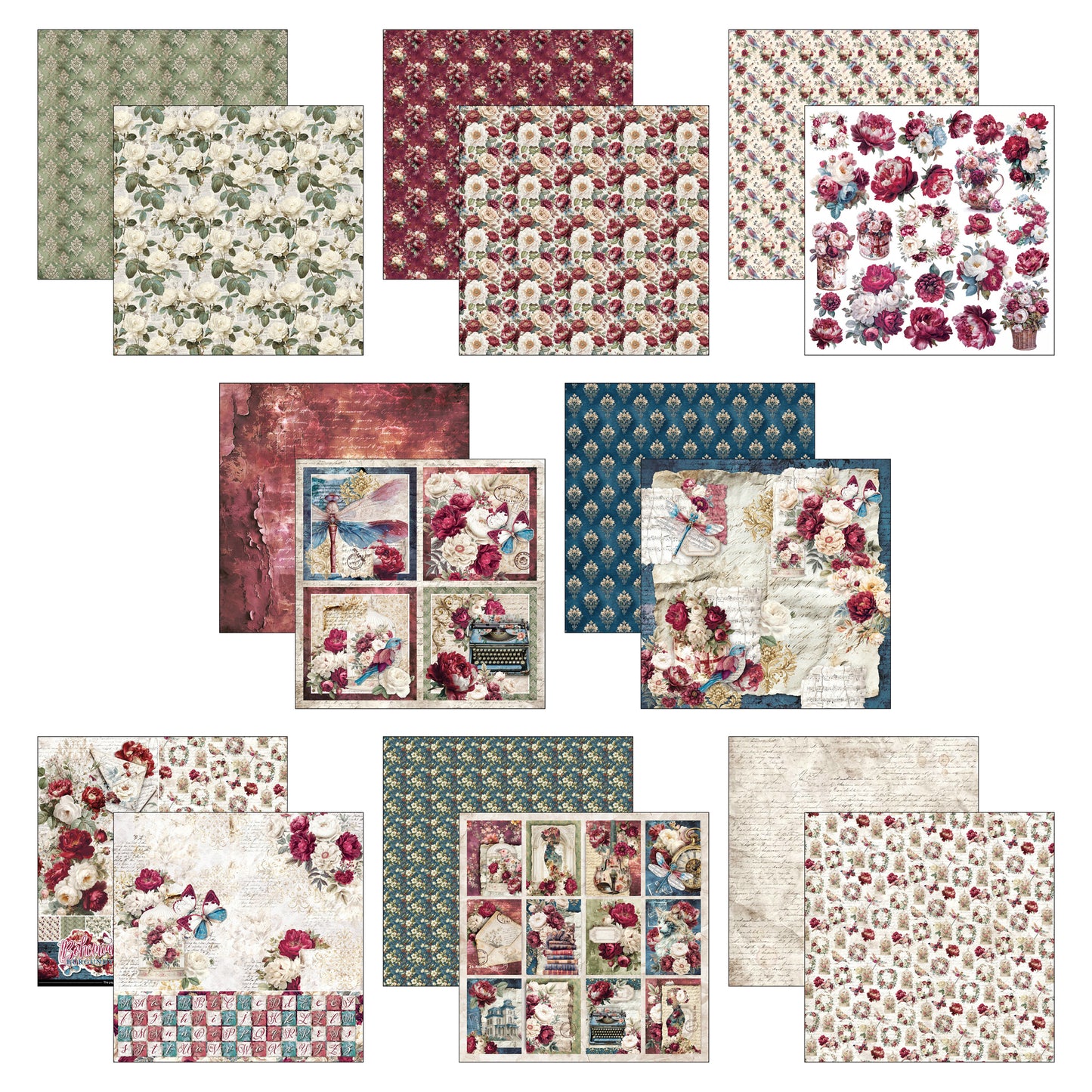 Ciao Bell Bohemian Burgundy 12x12 Inch Patterns Pad (8pcs)