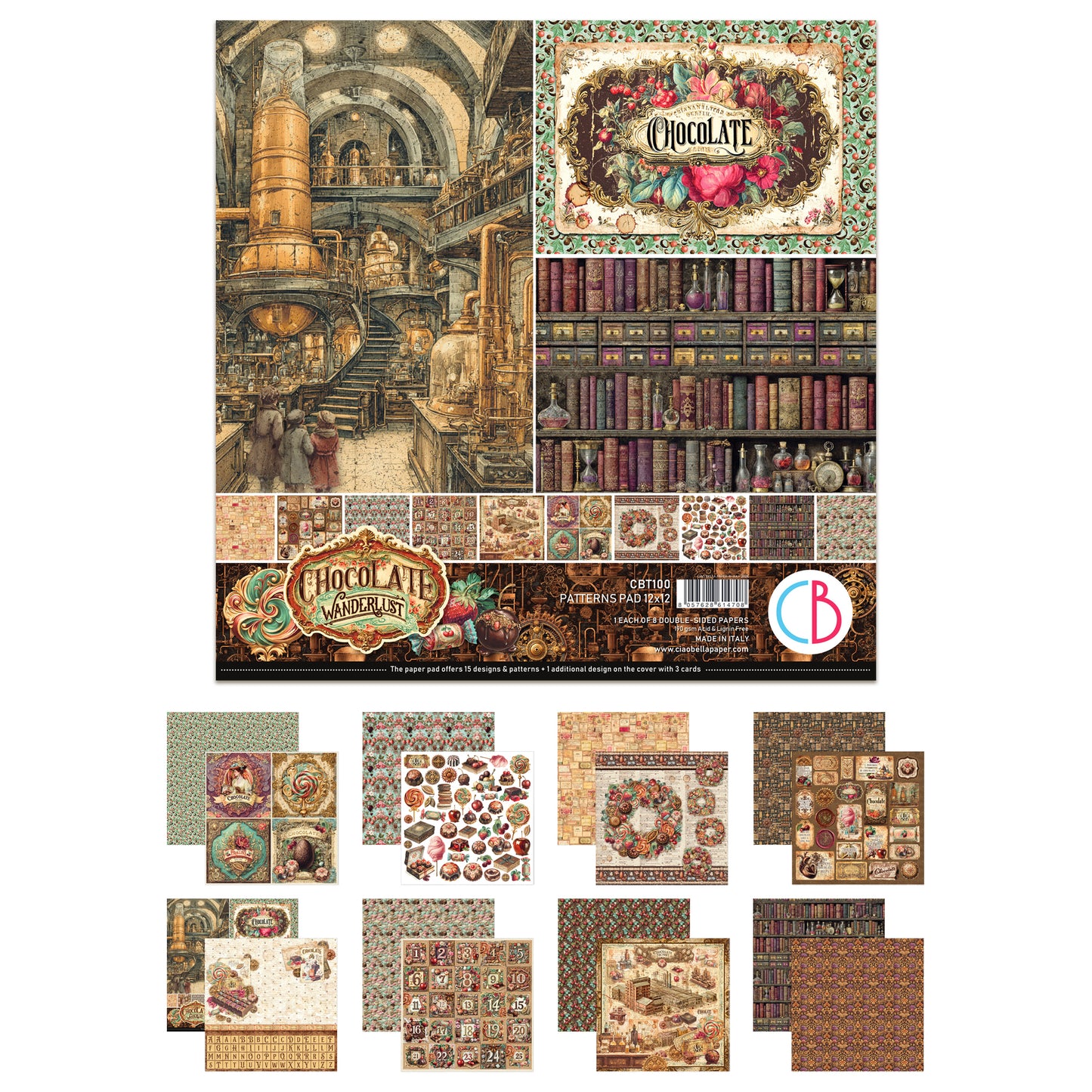 Ciao Bella The Chocolate Factory 12x12 Inch Patterns Pad (8pcs)