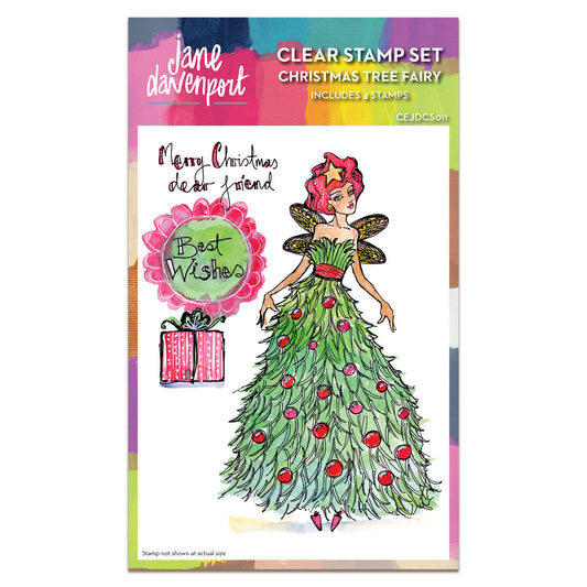 Creative Expressions Jane Davenport Christmas Tree Fairy 4 in x 6 in Clear Stamp Set