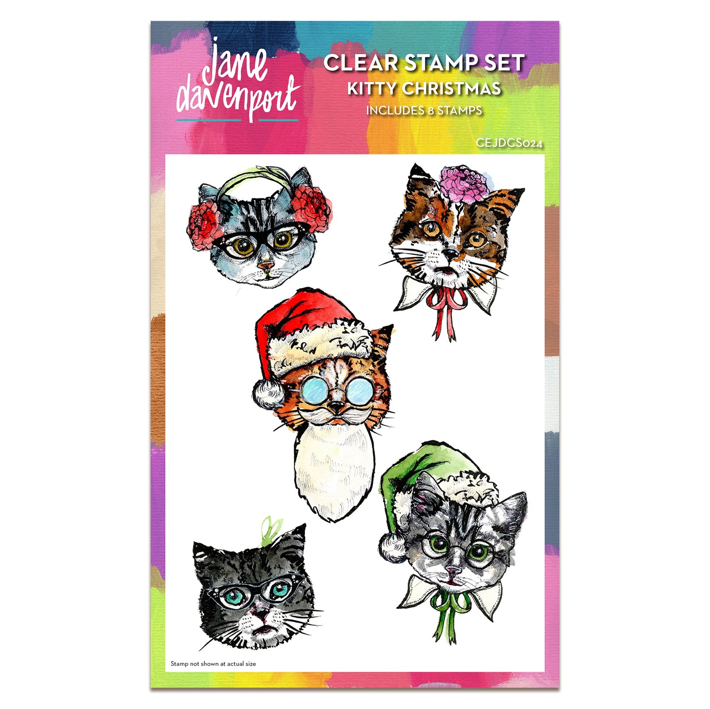Creative Expressions Jane Davenport Kitty Christmas 6 in x 8 in Clear Stamp Set