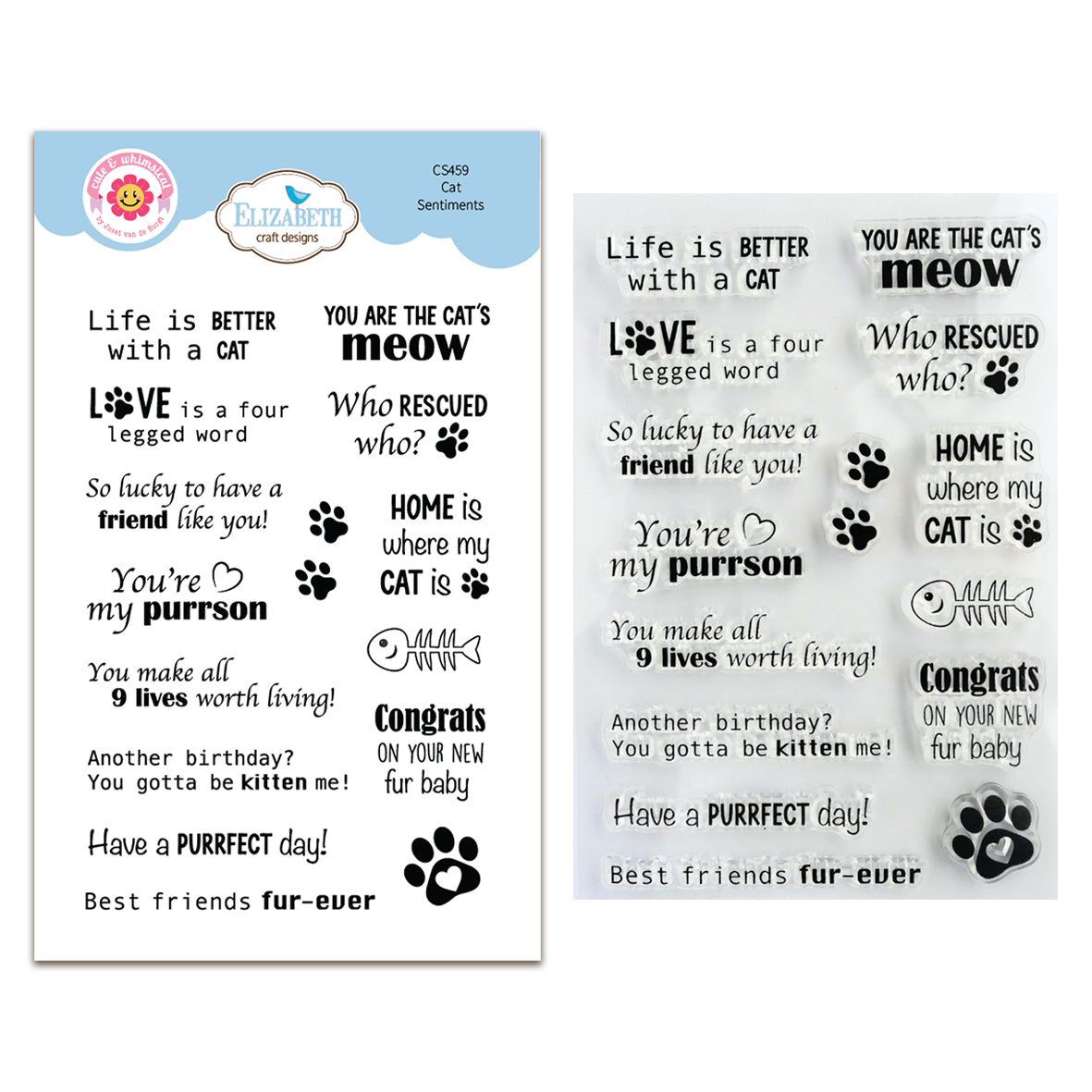 Elizabeth Craft Designs Meet the Cats Stamps Cat Sentiments by Cute & Whimsical