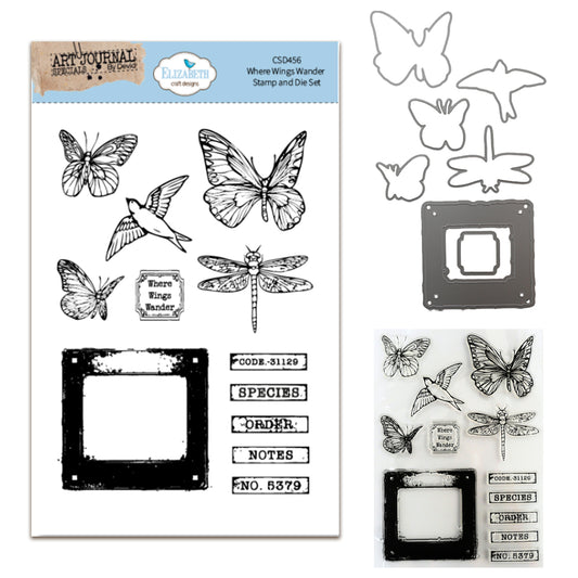 Elizabeth Craft Designs Beautifully Worn Stamp and Die Set Set Where Wings Wander by Devid Roodenburg