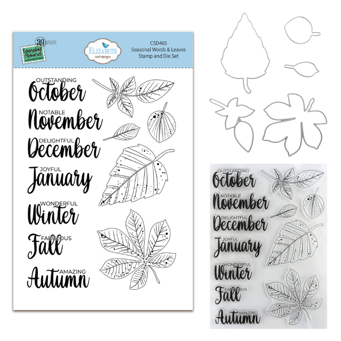 Elizabeth Craft Designs Cozy Comfort Stamp and Die Set Seasonal Words & Leaves by Everyday Memories