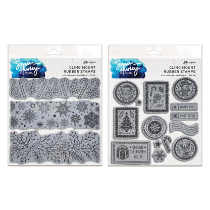 Ranger Simon Hurley create. Cling Mount Stamp 6x6" Bundle - Christmas Postage & Borders