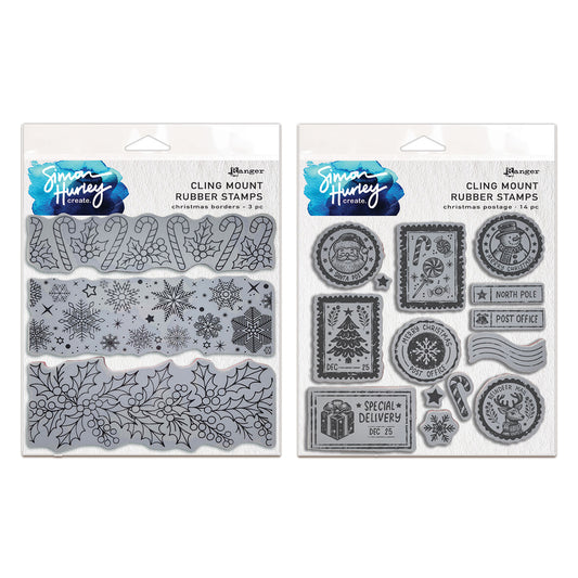 Ranger Simon Hurley create. Cling Mount Stamp 6x6" Bundle - Christmas Postage & Borders