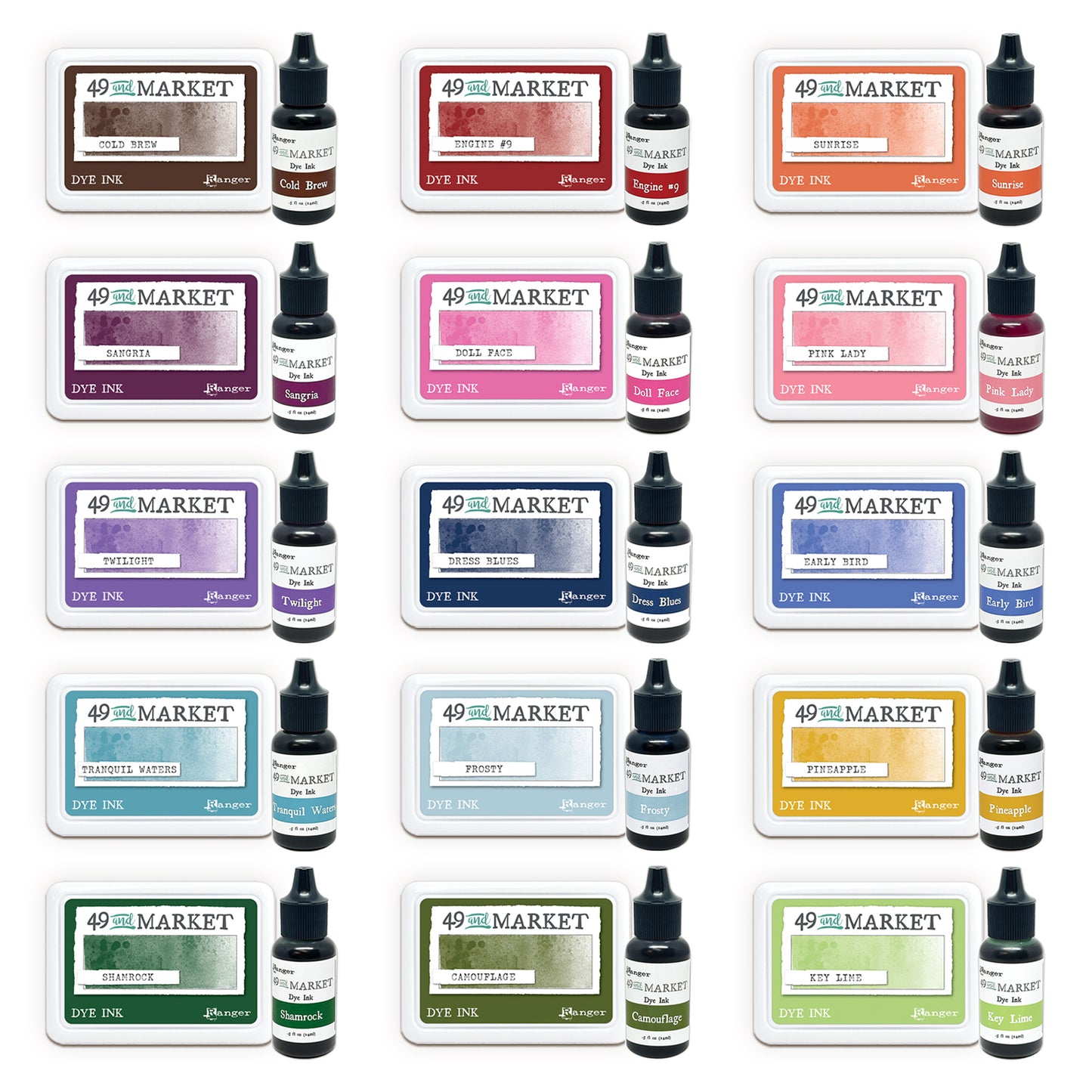 Ranger 49 And Market Dye Ink Pad & Reinker Complete Collection#2 - 15 Colours