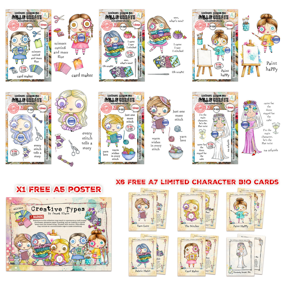 Janet Klein Creative Types Stamp Bundle + Free Poster & Bio Cards