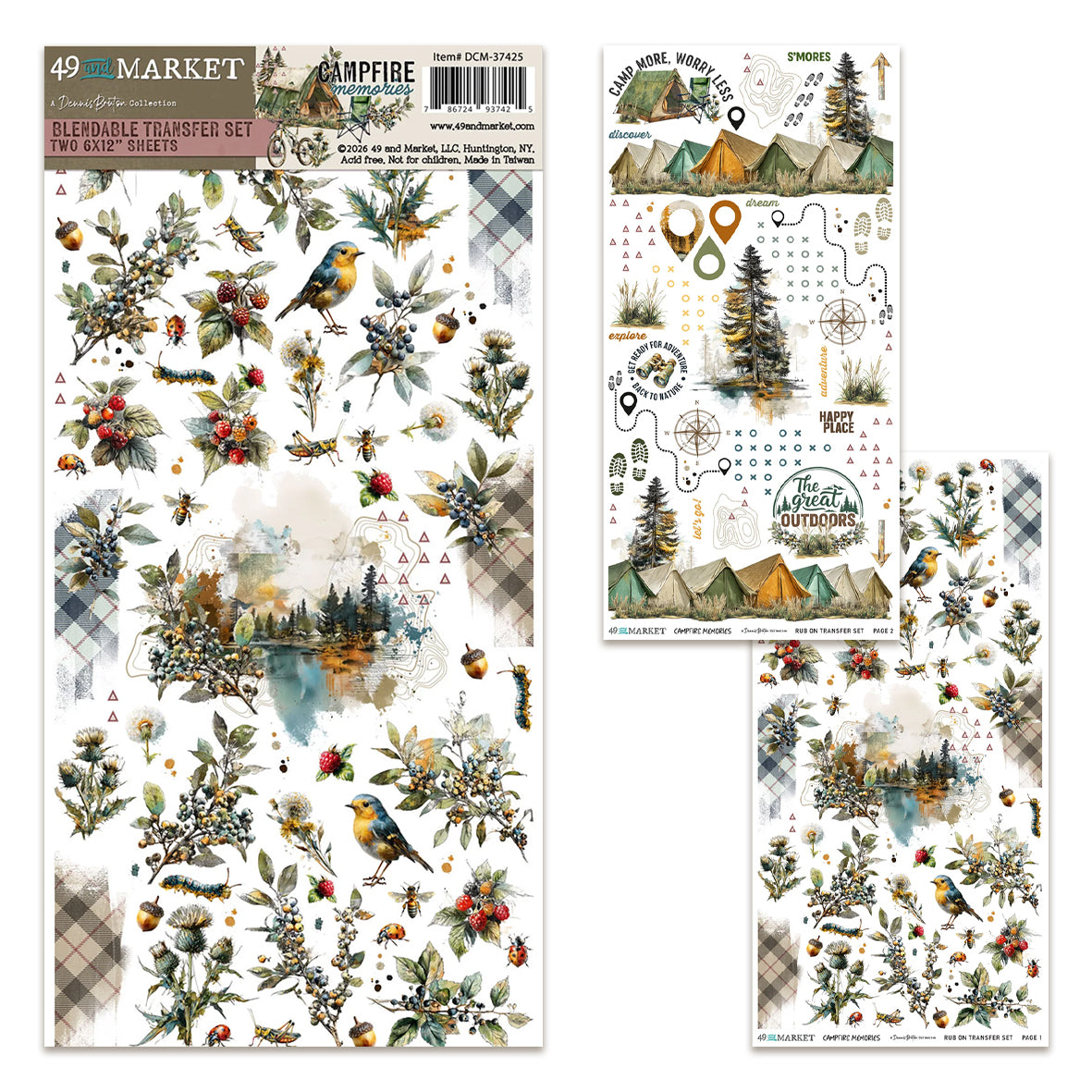 49 And Market Campfire Memories 6x12 Inch Blendable Rub-on Transfer Set by Dennis Bruton