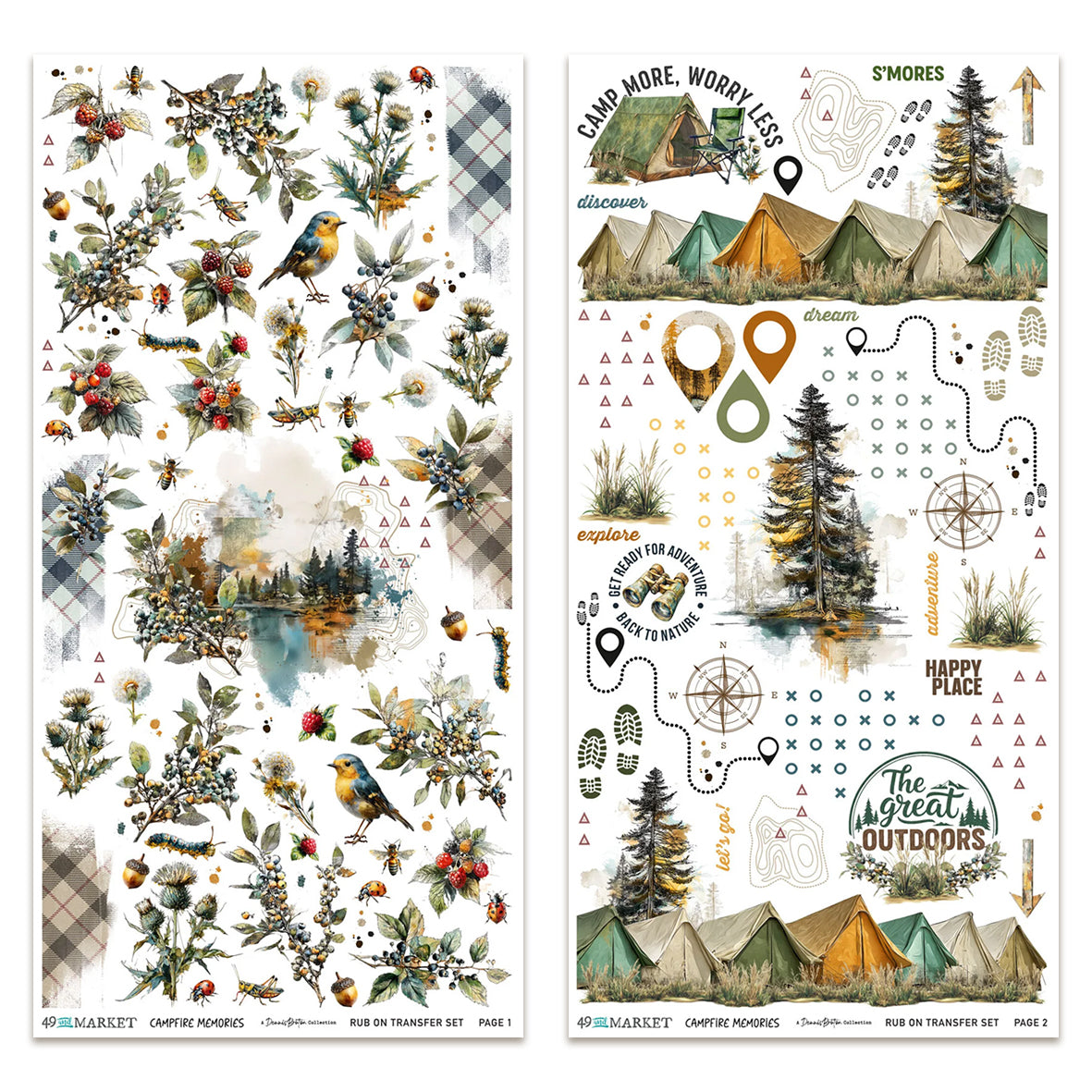 49 And Market Campfire Memories 6x12 Inch Blendable Rub-on Transfer Set by Dennis Bruton